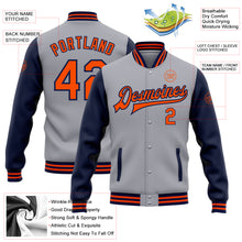 Load image into Gallery viewer, Custom Gray Orange-Navy Bomber Full-Snap Varsity Letterman Two Tone Jacket