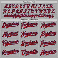 Load image into Gallery viewer, Custom Gray Red-Navy Bomber Full-Snap Varsity Letterman Two Tone Jacket