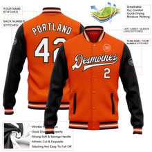 Laden Sie das Bild in den Galerie-Viewer, Custom Orange White-Black Bomber Full-Snap Varsity Letterman Two Tone Jacket