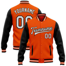 Laden Sie das Bild in den Galerie-Viewer, Custom Orange White-Black Bomber Full-Snap Varsity Letterman Two Tone Jacket