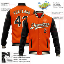 Laden Sie das Bild in den Galerie-Viewer, Custom Orange Black-Cream Bomber Full-Snap Varsity Letterman Two Tone Jacket