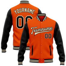 Laden Sie das Bild in den Galerie-Viewer, Custom Orange Black-Cream Bomber Full-Snap Varsity Letterman Two Tone Jacket