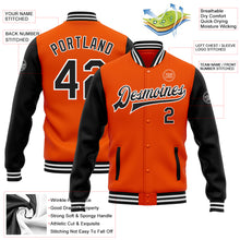 Загрузить изображение в средство просмотра галереи, Custom Orange Black-White Bomber Full-Snap Varsity Letterman Two Tone Jacket