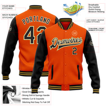 Laden Sie das Bild in den Galerie-Viewer, Custom Orange Black Cream-Old Gold Bomber Full-Snap Varsity Letterman Two Tone Jacket