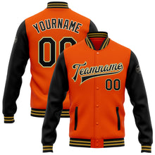 Laden Sie das Bild in den Galerie-Viewer, Custom Orange Black Cream-Old Gold Bomber Full-Snap Varsity Letterman Two Tone Jacket