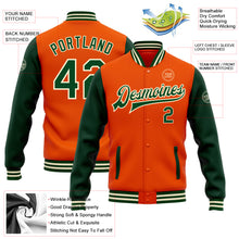 Laden Sie das Bild in den Galerie-Viewer, Custom Orange Green-Cream Bomber Full-Snap Varsity Letterman Two Tone Jacket