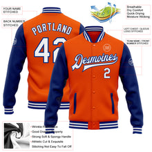 Laden Sie das Bild in den Galerie-Viewer, Custom Orange White-Royal Bomber Full-Snap Varsity Letterman Two Tone Jacket