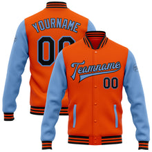 Load image into Gallery viewer, Custom Orange Black-Light Blue Bomber Full-Snap Varsity Letterman Two Tone Jacket