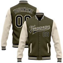 Загрузить изображение в средство просмотра галереи, Custom Olive Black-Cream Bomber Full-Snap Varsity Letterman Two Tone Salute To Service Jacket