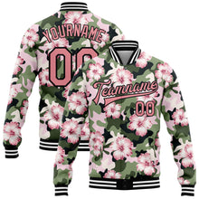 Charger l'image dans la galerie, Custom Camo Pink-Black Hibiscus Flower 3D Pattern Design Bomber Full-Snap Varsity Letterman Salute To Service Jacket