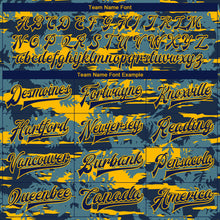 Загрузить изображение в средство просмотра галереи, Custom Navy Gold Thuja Branch 3D Pattern Design Bomber Full-Snap Varsity Letterman Jacket