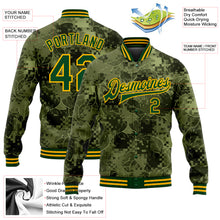 Load image into Gallery viewer, Custom Camo Green-Gold Leaves 3D Pattern Design Bomber Full-Snap Varsity Letterman Salute To Service Jacket