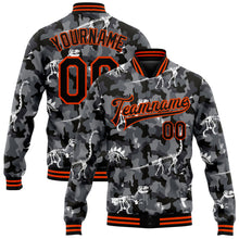 Загрузить изображение в средство просмотра галереи, Custom Camo Black-Orange Dinosaur 3D Pattern Design Bomber Full-Snap Varsity Letterman Salute To Service Jacket