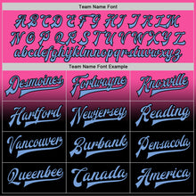 Charger l'image dans la galerie, Custom Pink Light Blue-Black Bomber Full-Snap Varsity Letterman Fade Fashion Jacket