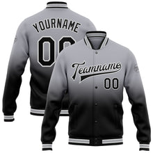 Charger l'image dans la galerie, Custom Gray Black-White Bomber Full-Snap Varsity Letterman Fade Fashion Jacket