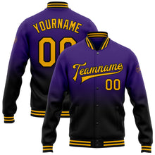 Charger l'image dans la galerie, Custom Purple Gold-Black Bomber Full-Snap Varsity Letterman Fade Fashion Jacket