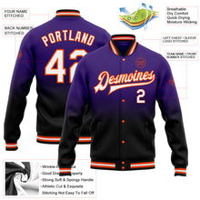 Charger l'image dans la galerie, Custom Purple White Black-Orange Bomber Full-Snap Varsity Letterman Fade Fashion Jacket