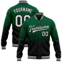 Charger l'image dans la galerie, Custom Kelly Green White-Black Bomber Full-Snap Varsity Letterman Fade Fashion Jacket