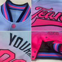 Charger l'image dans la galerie, Custom Light Blue Pink-Black Bomber Full-Snap Varsity Letterman Fade Fashion Jacket