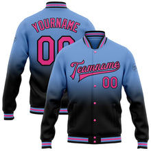 Charger l'image dans la galerie, Custom Light Blue Pink-Black Bomber Full-Snap Varsity Letterman Fade Fashion Jacket
