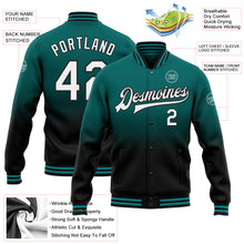 Load image into Gallery viewer, Custom Teal White-Black Bomber Full-Snap Varsity Letterman Fade Fashion Jacket
