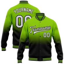 Charger l'image dans la galerie, Custom Neon Green White-Black Bomber Full-Snap Varsity Letterman Fade Fashion Jacket