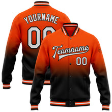 Charger l'image dans la galerie, Custom Orange White-Black Bomber Full-Snap Varsity Letterman Fade Fashion Jacket