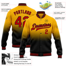Charger l'image dans la galerie, Custom Gold Red-Black Bomber Full-Snap Varsity Letterman Fade Fashion Jacket