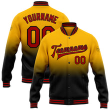 Charger l'image dans la galerie, Custom Gold Red-Black Bomber Full-Snap Varsity Letterman Fade Fashion Jacket