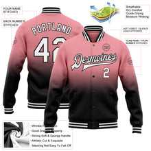 Charger l'image dans la galerie, Custom Medium Pink White-Black Bomber Full-Snap Varsity Letterman Fade Fashion Jacket
