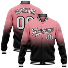 Charger l'image dans la galerie, Custom Medium Pink White-Black Bomber Full-Snap Varsity Letterman Fade Fashion Jacket