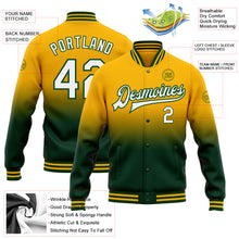 Charger l'image dans la galerie, Custom Gold White-Green Bomber Full-Snap Varsity Letterman Fade Fashion Jacket
