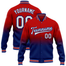 Charger l'image dans la galerie, Custom Red White-Royal Bomber Full-Snap Varsity Letterman Fade Fashion Jacket