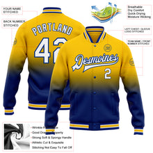 Charger l'image dans la galerie, Custom Yellow White-Royal Bomber Full-Snap Varsity Letterman Fade Fashion Jacket