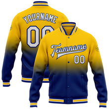 Charger l'image dans la galerie, Custom Yellow White-Royal Bomber Full-Snap Varsity Letterman Fade Fashion Jacket
