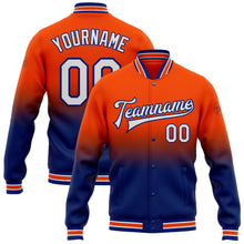 Charger l'image dans la galerie, Custom Orange White-Royal Bomber Full-Snap Varsity Letterman Fade Fashion Jacket