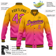 Charger l'image dans la galerie, Custom Gold Pink-Black Bomber Full-Snap Varsity Letterman Fade Fashion Jacket