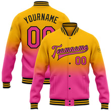 Charger l'image dans la galerie, Custom Gold Pink-Black Bomber Full-Snap Varsity Letterman Fade Fashion Jacket