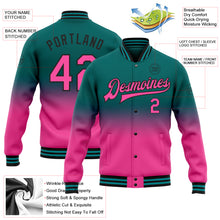 Charger l'image dans la galerie, Custom Teal Pink-Black Bomber Full-Snap Varsity Letterman Fade Fashion Jacket
