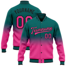 Charger l'image dans la galerie, Custom Teal Pink-Black Bomber Full-Snap Varsity Letterman Fade Fashion Jacket
