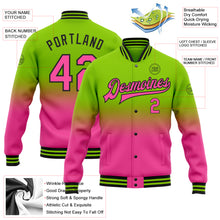 Charger l'image dans la galerie, Custom Neon Green Pink-Black Bomber Full-Snap Varsity Letterman Fade Fashion Jacket