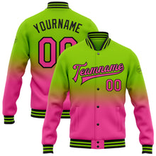 Charger l'image dans la galerie, Custom Neon Green Pink-Black Bomber Full-Snap Varsity Letterman Fade Fashion Jacket