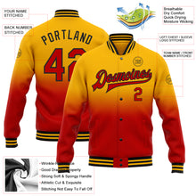 Charger l'image dans la galerie, Custom Gold Red-Black Bomber Full-Snap Varsity Letterman Fade Fashion Jacket