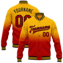 Charger l'image dans la galerie, Custom Gold Red-Black Bomber Full-Snap Varsity Letterman Fade Fashion Jacket