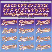 Charger l'image dans la galerie, Custom Purple White Light Blue-Orange Bomber Full-Snap Varsity Letterman Fade Fashion Jacket