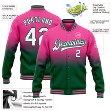 Charger l'image dans la galerie, Custom Pink White-Kelly Green Bomber Full-Snap Varsity Letterman Fade Fashion Jacket