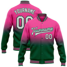 Charger l'image dans la galerie, Custom Pink White-Kelly Green Bomber Full-Snap Varsity Letterman Fade Fashion Jacket