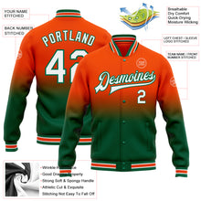 Charger l'image dans la galerie, Custom Orange White-Kelly Green Bomber Full-Snap Varsity Letterman Fade Fashion Jacket