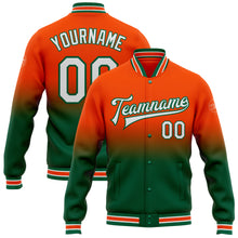 Charger l'image dans la galerie, Custom Orange White-Kelly Green Bomber Full-Snap Varsity Letterman Fade Fashion Jacket