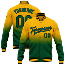 Charger l'image dans la galerie, Custom Gold Kelly Green-Black Bomber Full-Snap Varsity Letterman Fade Fashion Jacket